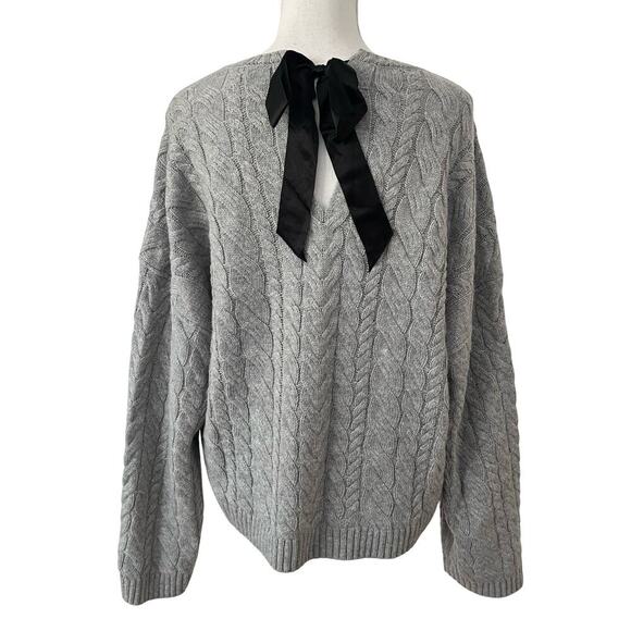 J Crew Womens Tie Back Wool Blend Cable Knit Sweater Size L Gray Preppy NWT - Picture 1 of 9